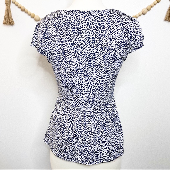 Kaileigh Navy & White Leopard Peplum Blouse - Picture 2 of 6